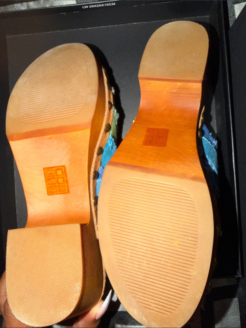 Kurt Geiger Rainbow Striped Denim Buckle Clogs - Picture 4 of 11